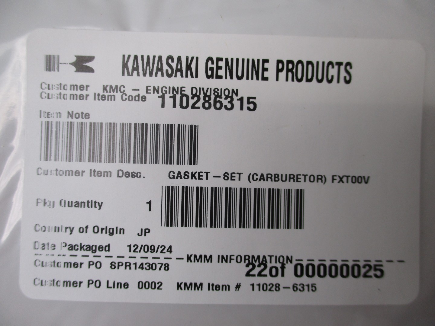 Genuine Kawasaki 11028-6315 Carburetor Rebuild Gasket Kit FX921V Fit 15004-7009 - Image 5