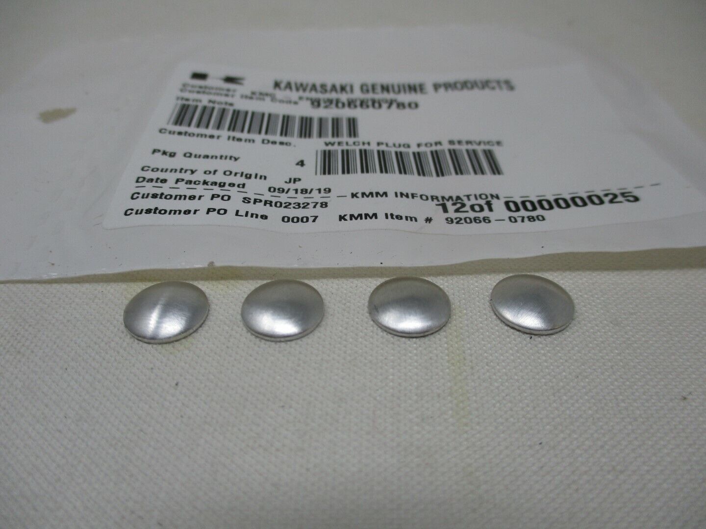 4 Genuine Kawasaki 92066-0780 Welch Plug FX651V 4 Stroke Freeze Carburetor - Image 3