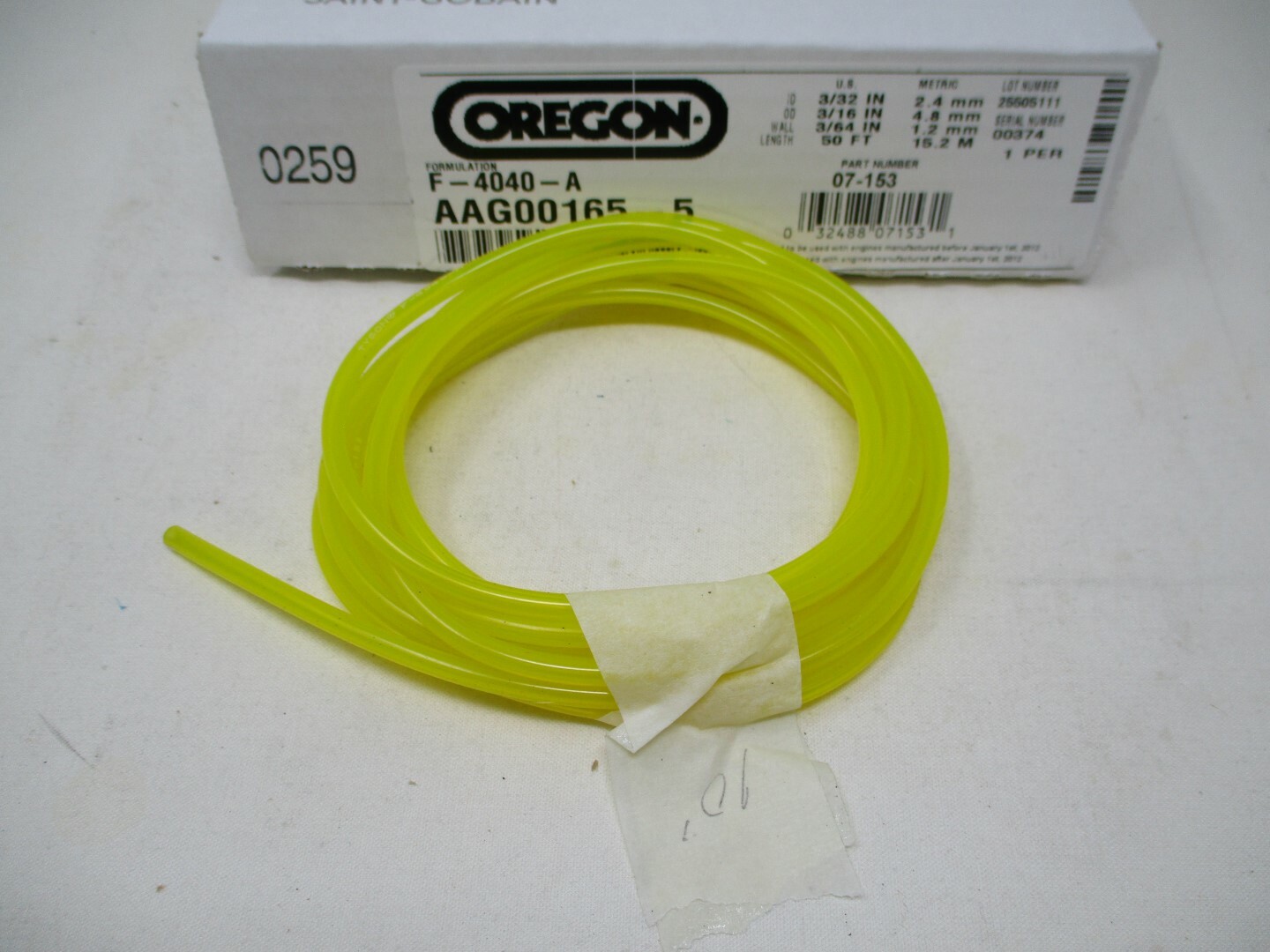 Oregon 07-153 Tygon Gas Fuel Line 3/32" ID 3/16" OD – 1', 3', 6', or 10'
